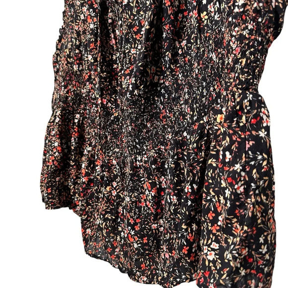 Old Navy 4x Black Floral Print Puff Sleeve Smocked Peplum Blouse - Picture 4 of 8